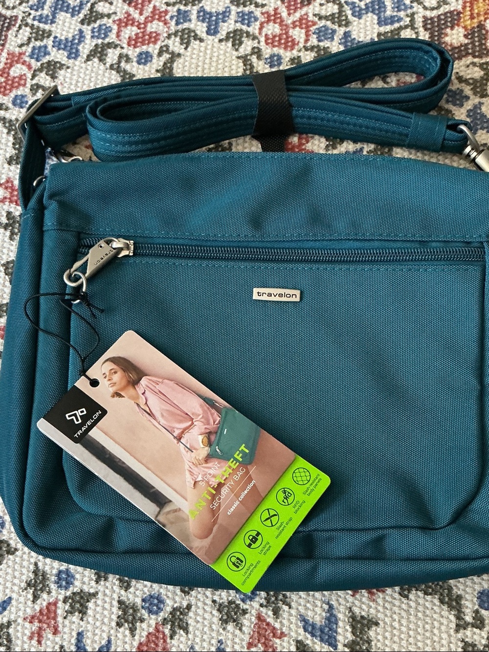 Travelon Teal Blue Crossbody Bag - Picture 2 of 10